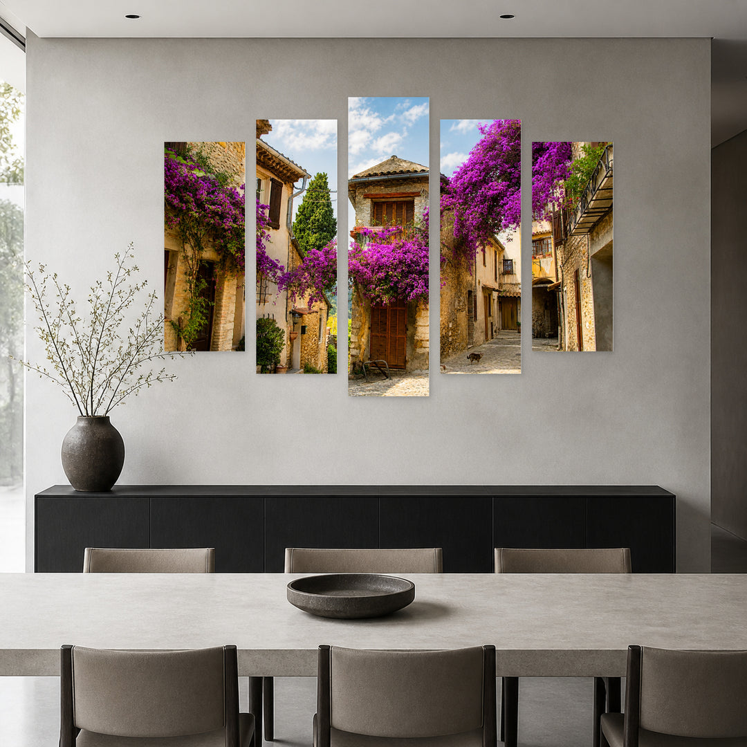Town in Provence, France in Serene Light — five-panel wall art in alternate frontal interior | 5wallart 51071 M4