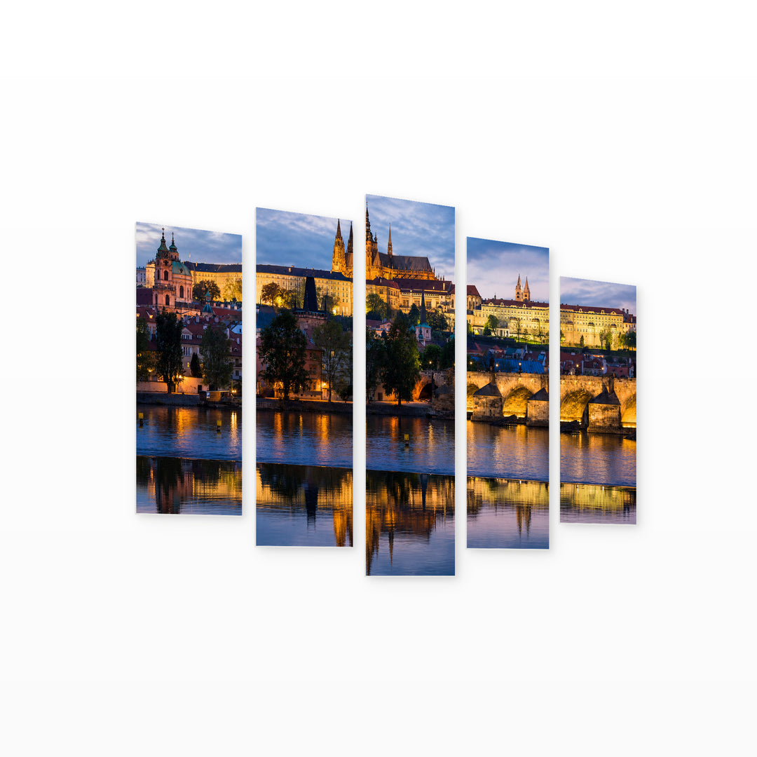 Palace in Prague Urban Panorama — five-panel wall art on white background in perspective | 5wallart 51090 M1