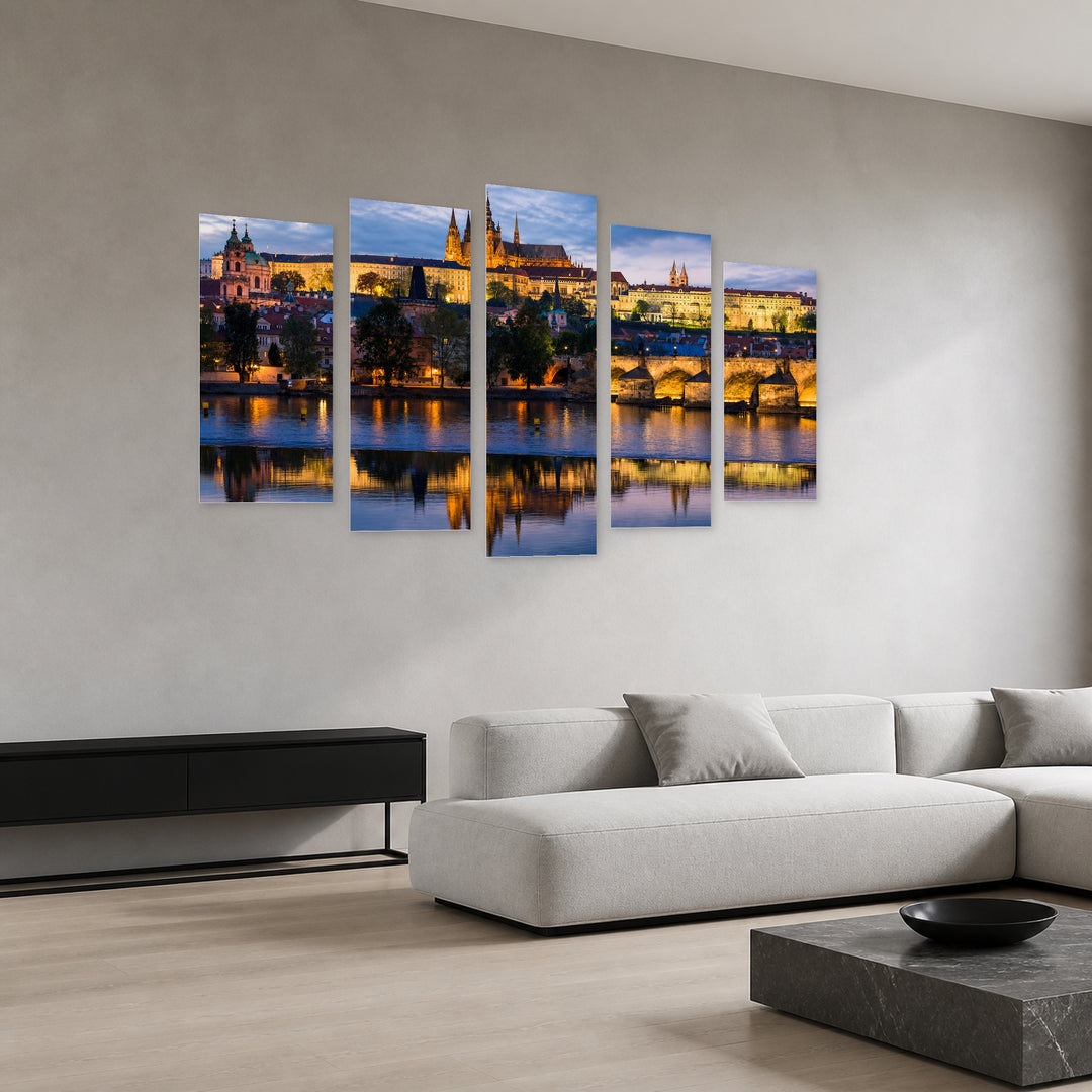 Palace in Prague Urban Panorama — five-panel wall art in perspective interior | 5wallart 51090 M2