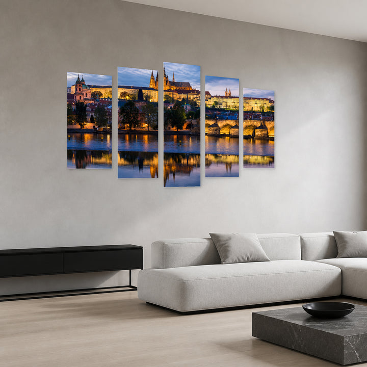 Palace in Prague Urban Panorama — five-panel wall art in perspective interior | 5wallart 51090 M2