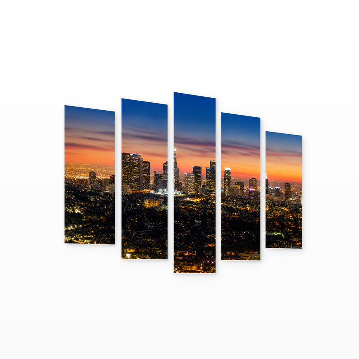Los Angeles Skyline — five-panel wall art on white background in perspective | 5wallart 51091 M1