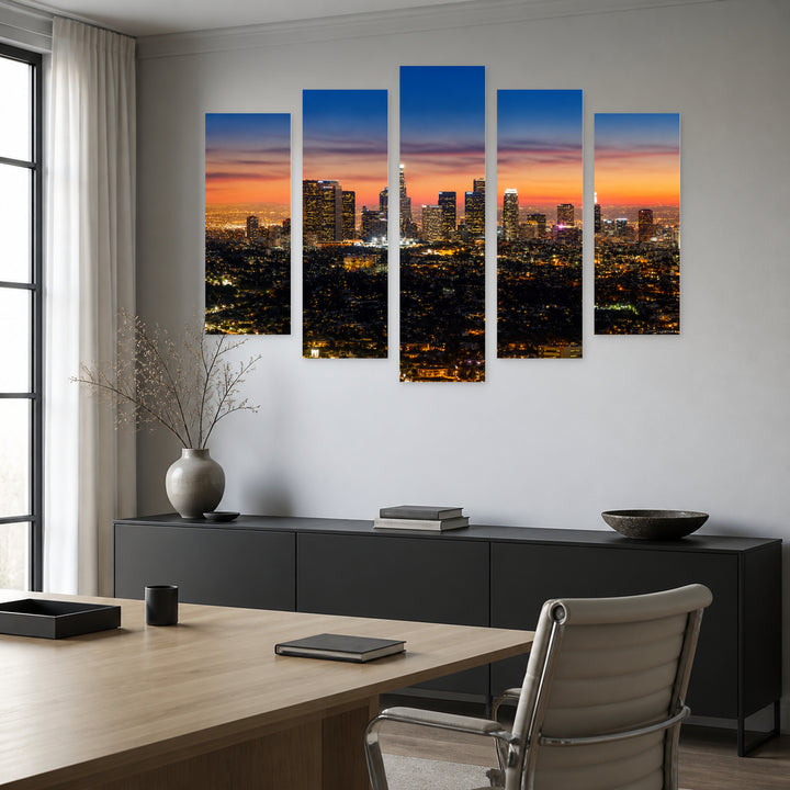 Los Angeles Skyline — five-panel wall art in alternate frontal interior | 5wallart 51091 M4