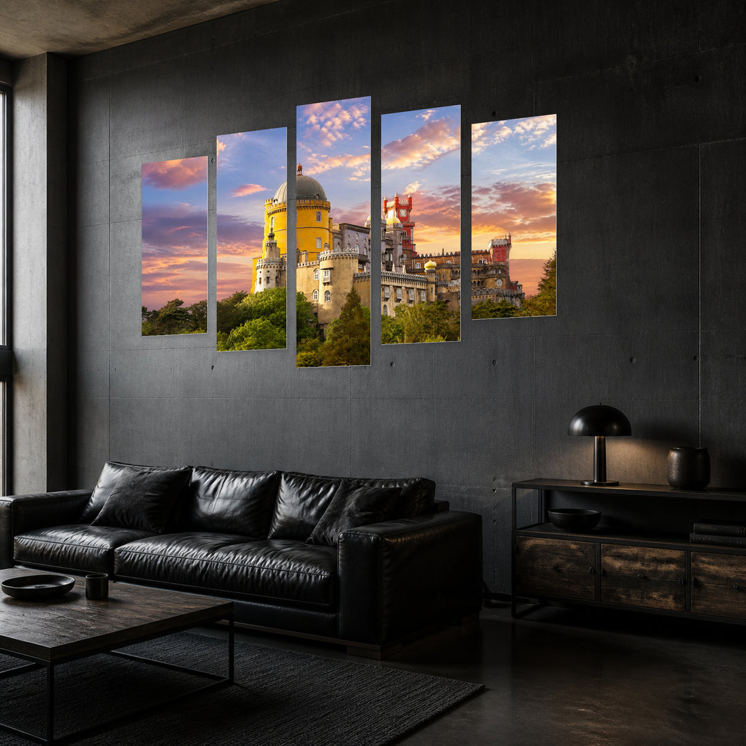 Pena Palace, Portugal with Dreamlike Atmosphere — five-panel wall art in perspective interior | 5wallart 51092 M2