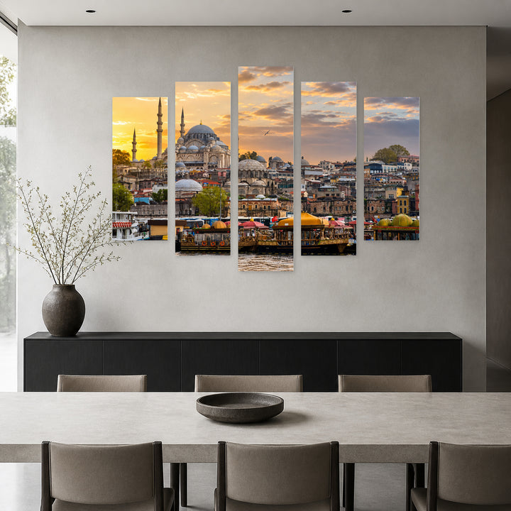 Istanbul, Turkey at Golden Sunset — five-panel wall art in frontal interior | 5wallart 51102 M3
