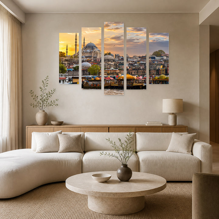 Istanbul, Turkey at Golden Sunset — five-panel wall art in alternate frontal interior | 5wallart 51102 M4