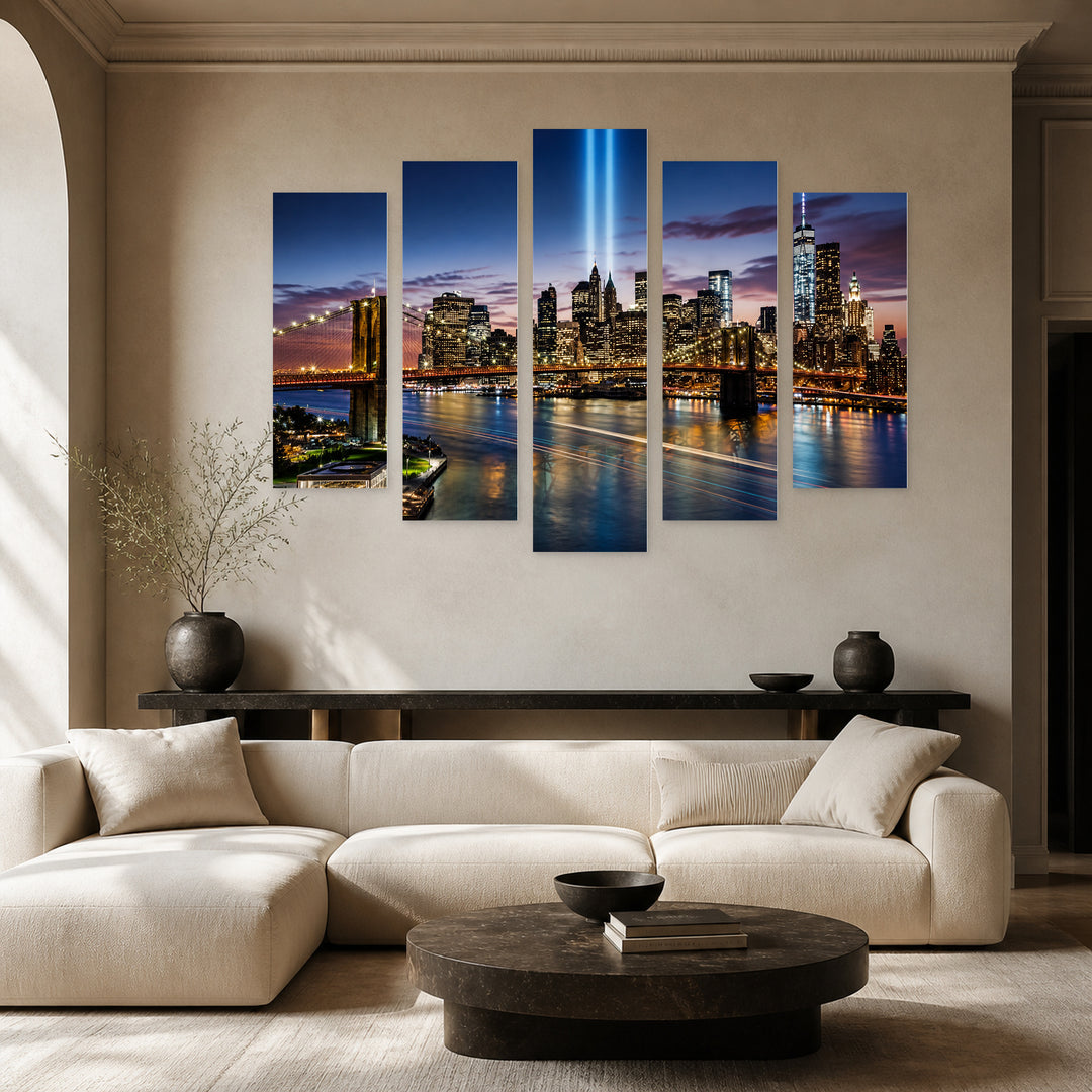 New York at Night — five-panel wall art in frontal interior | 5wallart 51129 M3