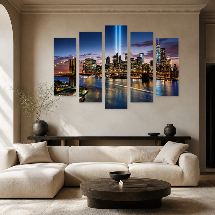 New York at Night — five-panel wall art in frontal interior | 5wallart 51129 M3