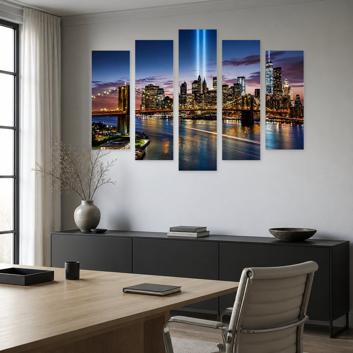 New York at Night — five-panel wall art in alternate frontal interior | 5wallart 51129 M4