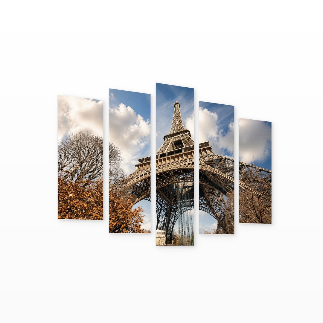 Street View of the Eiffel Tower Urban Panorama — five-panel wall art on white background in perspective | 5wallart 51138 M1