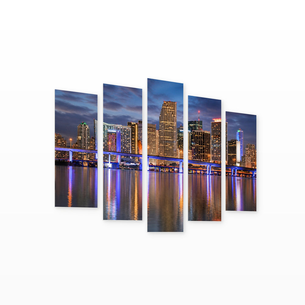Miami, Florida in Serene Light — five-panel wall art on white background in perspective | 5wallart 51155 M1
