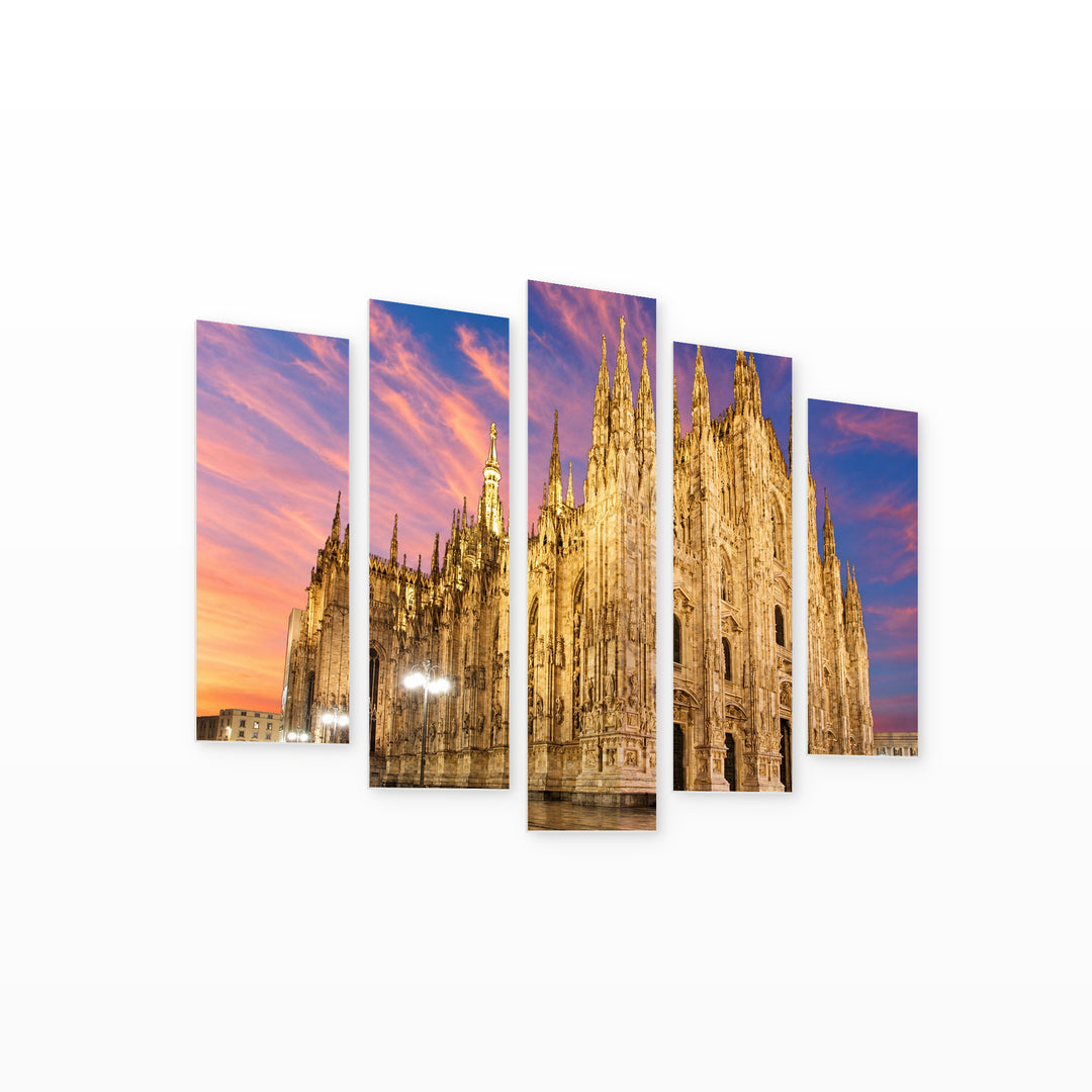 Cathedral in Milan, Italy in Winter — five-panel wall art on white background in perspective | 5wallart 51156 M1