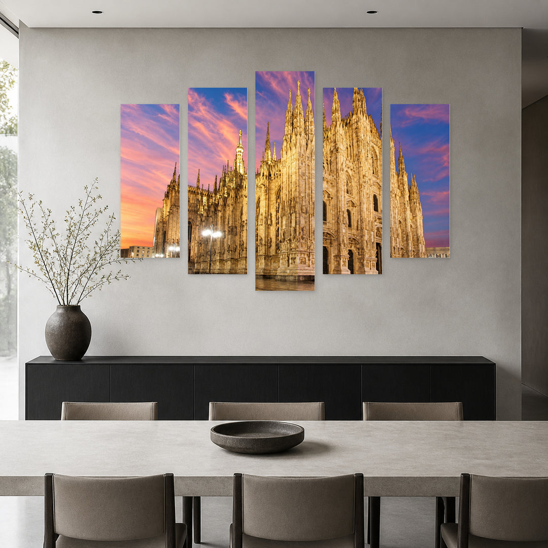 Cathedral in Milan, Italy in Winter — five-panel wall art in frontal interior | 5wallart 51156 M3