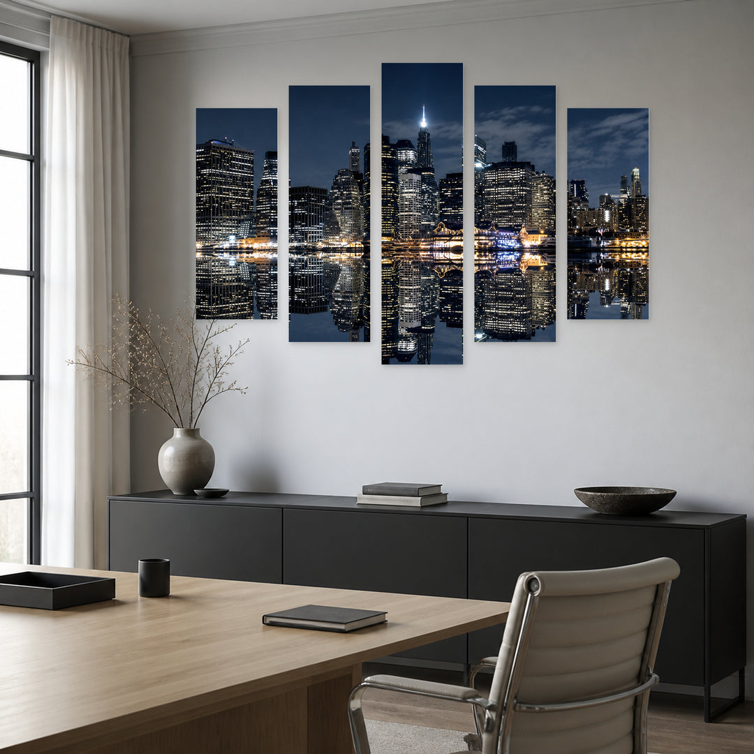Manhattan After Dark — five-panel wall art in frontal interior | 5wallart 51160 M3
