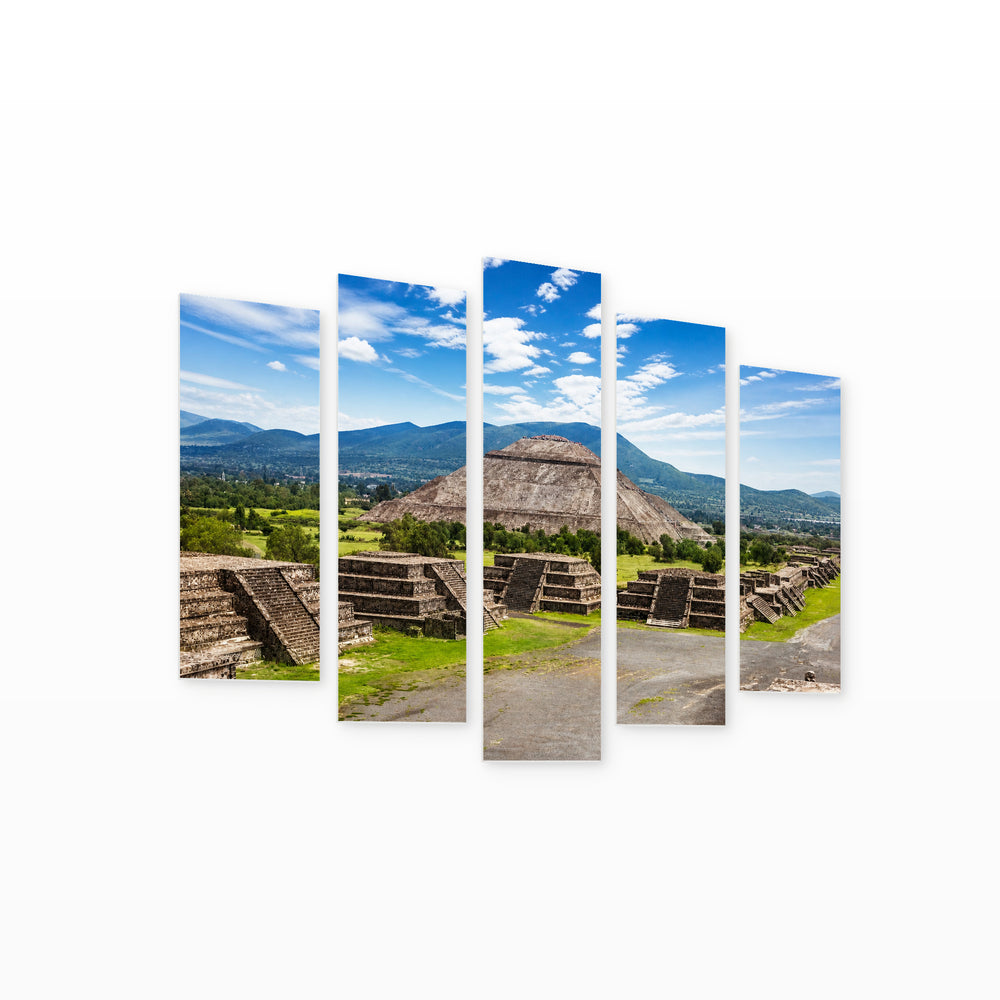 Pyramids of the Sun and Moon, Mexico Study — five-panel wall art on white background in perspective | 5wallart 51162 M1