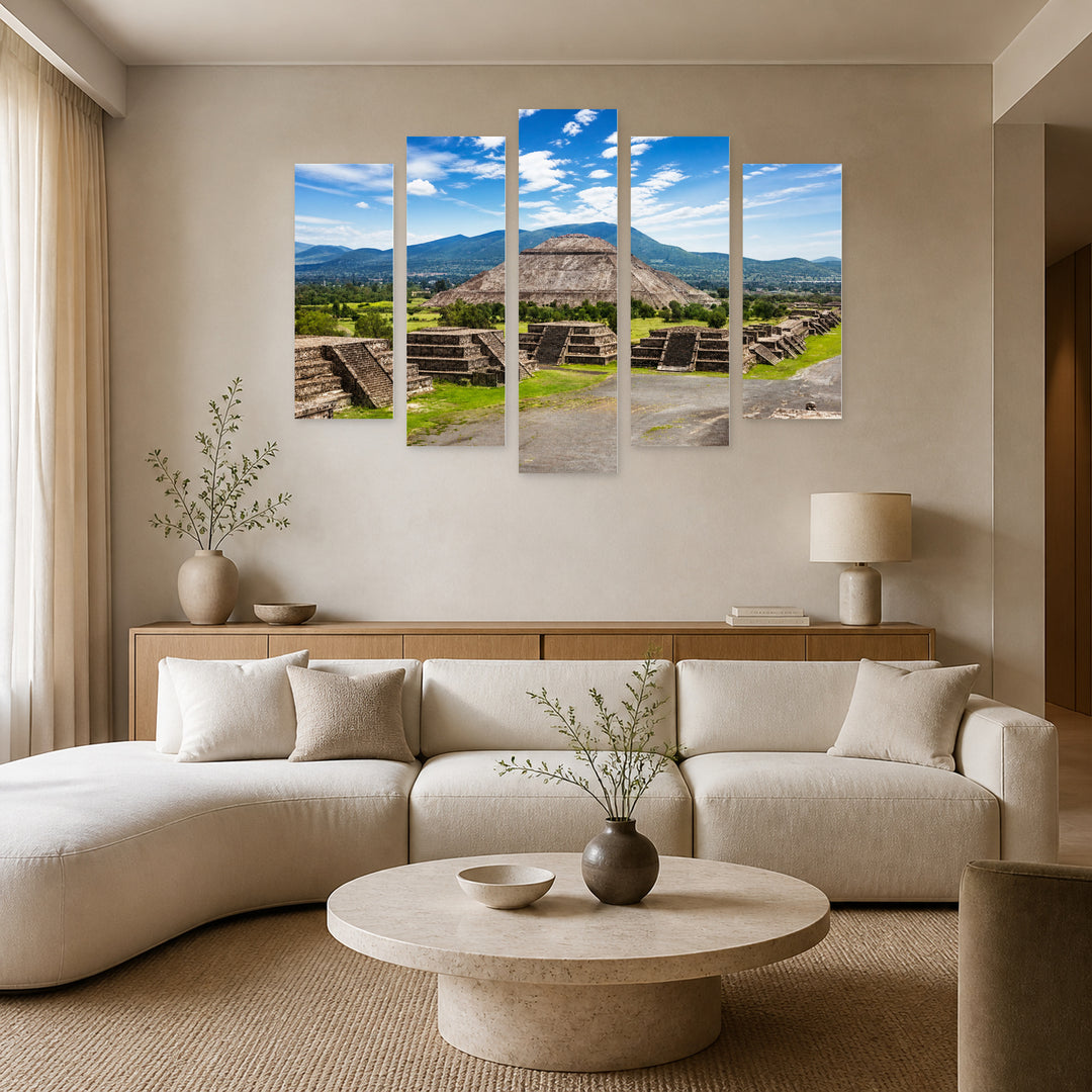 Pyramids of the Sun and Moon, Mexico Study — five-panel wall art in alternate frontal interior | 5wallart 51162 M4