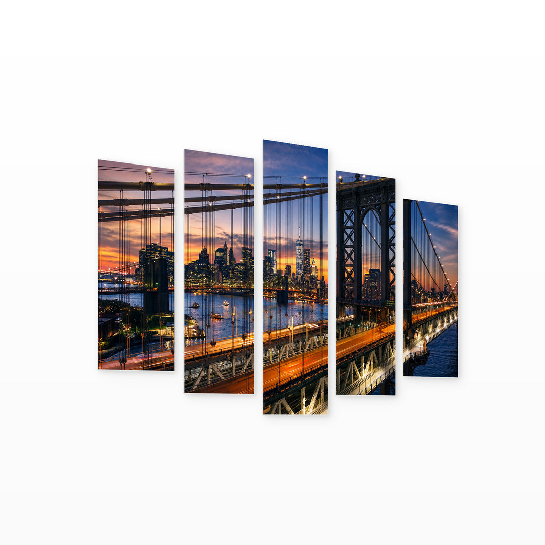 Manhattan, New York with Geometric Rhythm — five-panel wall art on white background in perspective | 5wallart 51179 M1