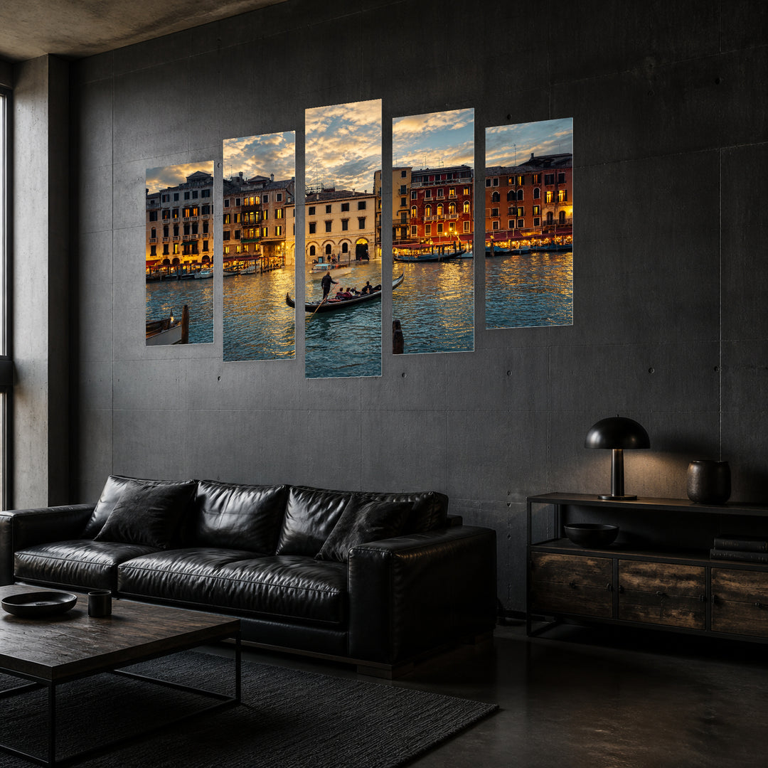 Grand Canal, Venice — five-panel wall art in perspective interior | 5wallart 51194 M2