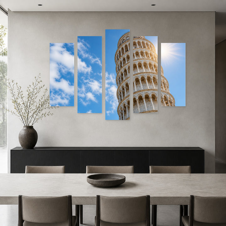 Leaning Tower of Pisa with Geometric Rhythm — five-panel wall art in alternate frontal interior | 5wallart 51197 M4