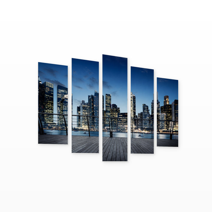 Business District with Geometric Rhythm — five-panel wall art on white background in perspective | 5wallart 51199 M1