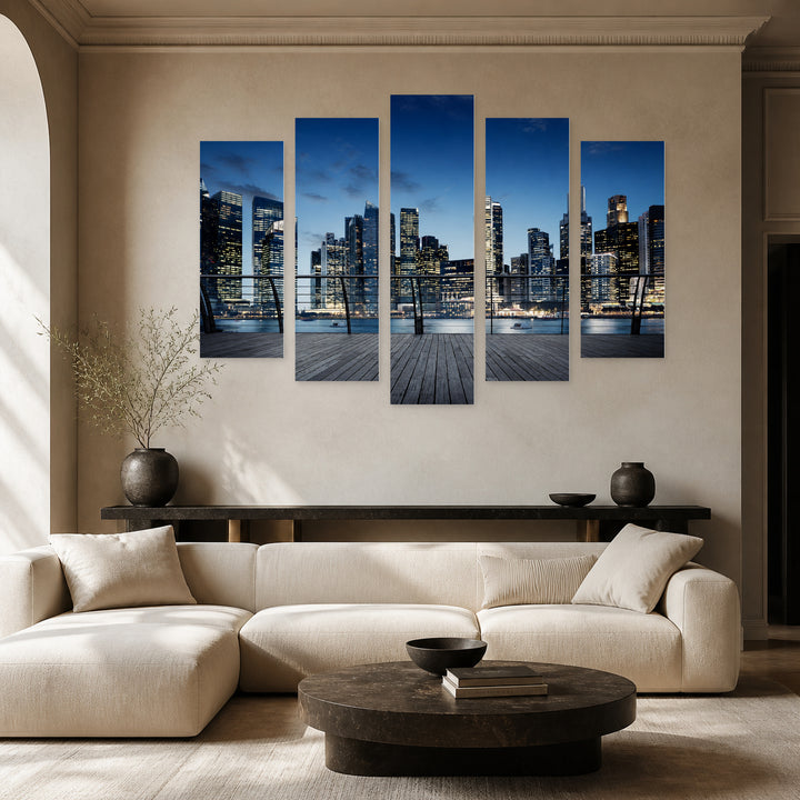 Business District with Geometric Rhythm — five-panel wall art in frontal interior | 5wallart 51199 M3