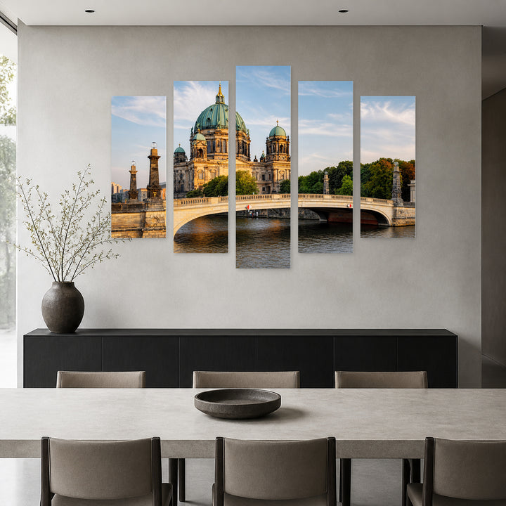 Cathedral in Berlin in Blue and Gold — five-panel wall art in frontal interior | 5wallart 51210 M3