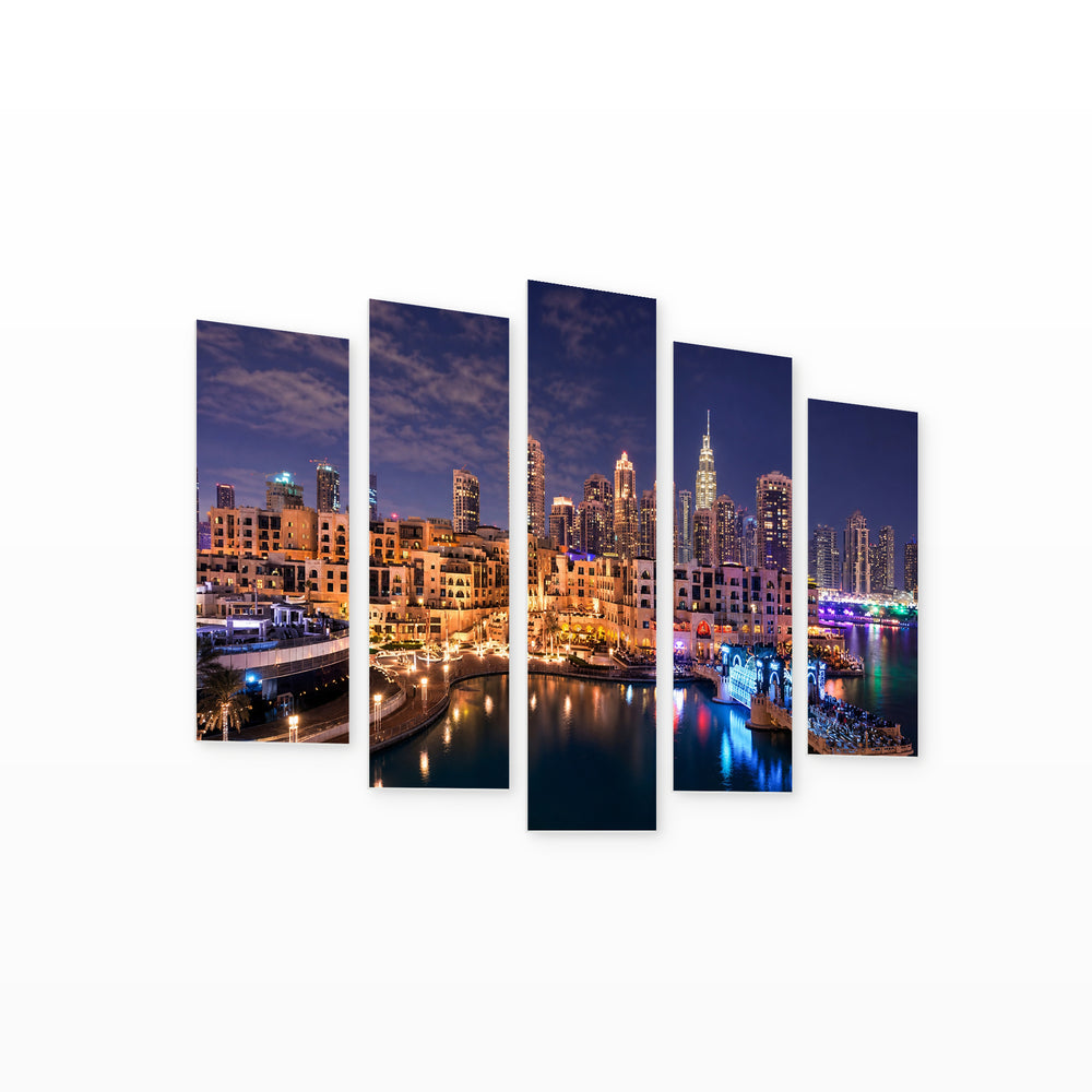 Dubai with Dreamlike Atmosphere — five-panel wall art on white background in perspective | 5wallart 51218 M1