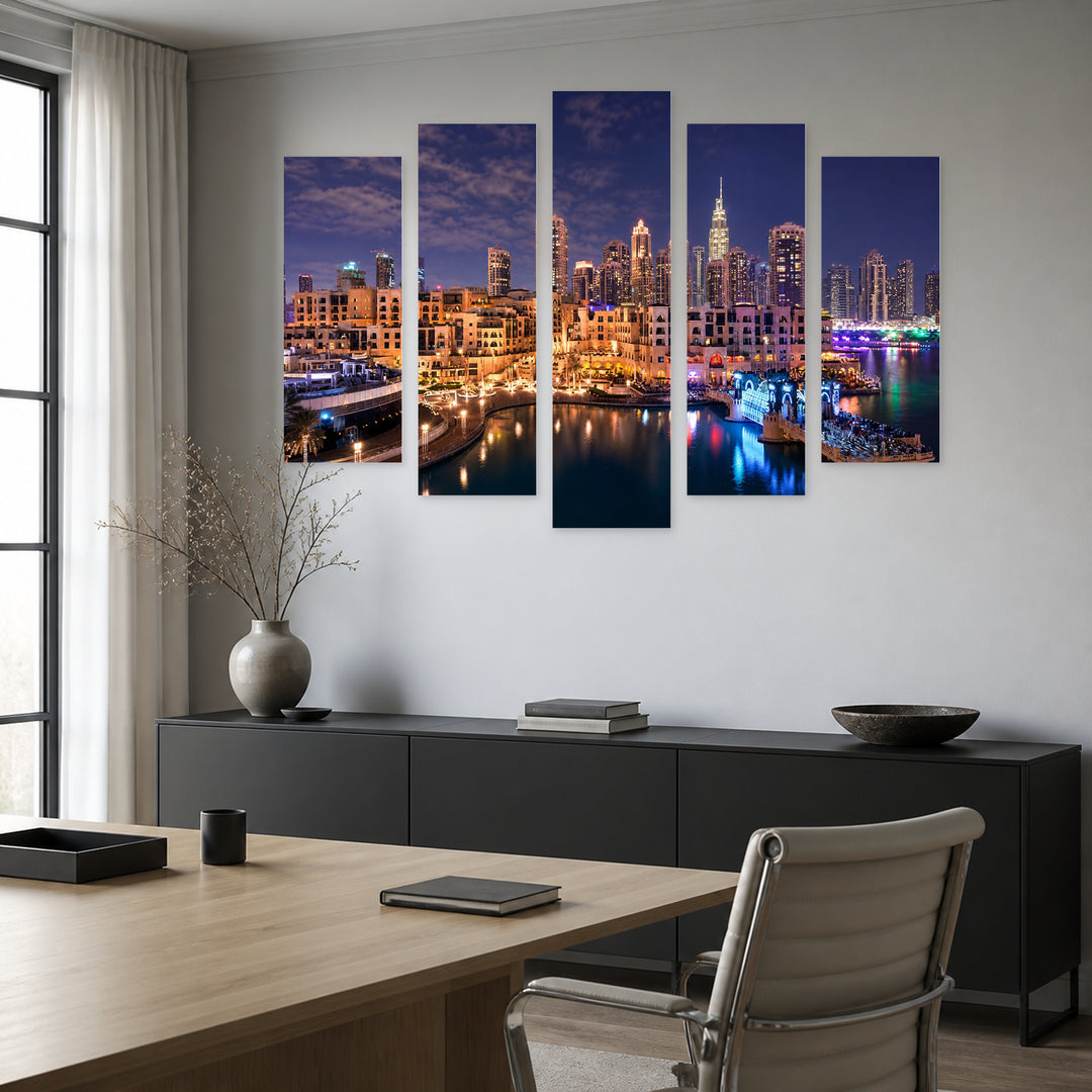 Dubai with Dreamlike Atmosphere — five-panel wall art in frontal interior | 5wallart 51218 M3