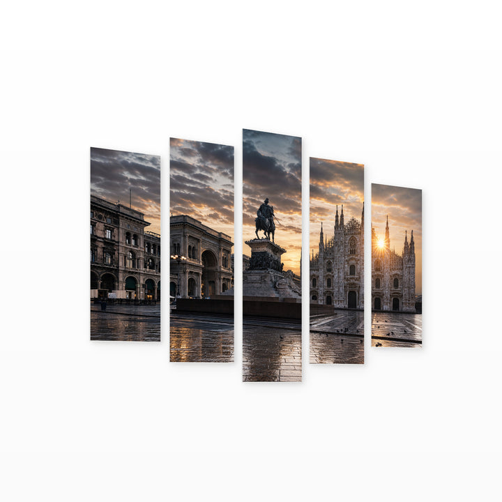 Square in Milan with Dramatic Contrast — five-panel wall art on white background in perspective | 5wallart 51222 M1