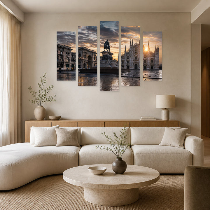 Square in Milan with Dramatic Contrast — five-panel wall art in alternate frontal interior | 5wallart 51222 M4