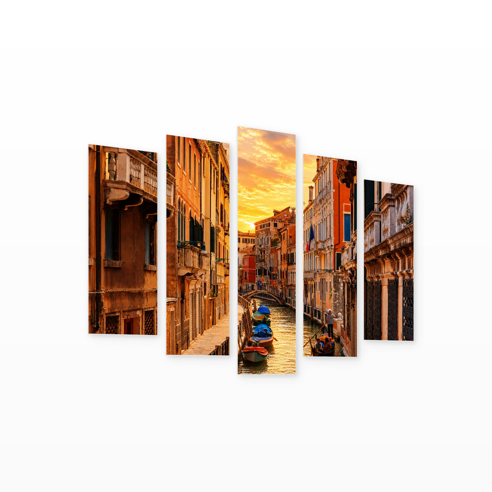 Venice, Italy at Golden Sunset — five-panel wall art on white background in perspective | 5wallart 51226 M1
