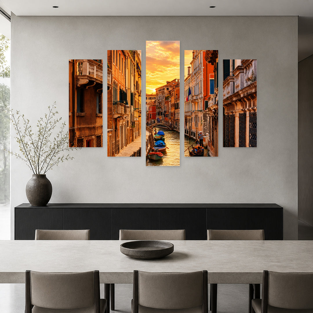 Venice, Italy at Golden Sunset — five-panel wall art in frontal interior | 5wallart 51226 M3