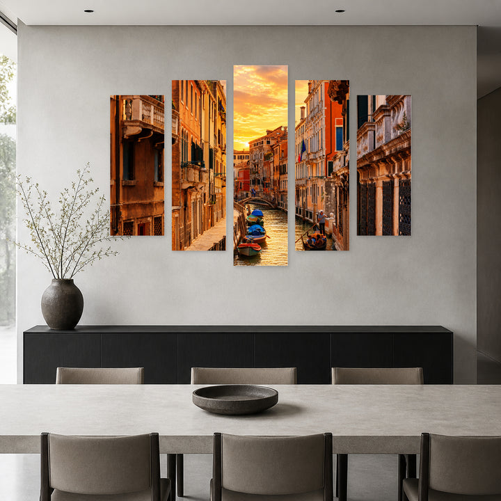 Venice, Italy at Golden Sunset — five-panel wall art in frontal interior | 5wallart 51226 M3