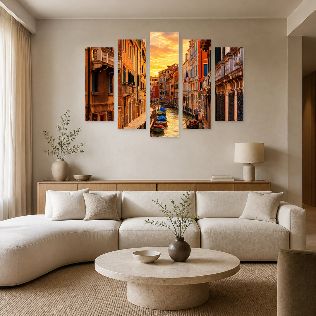 Venice, Italy at Golden Sunset — five-panel wall art in alternate frontal interior | 5wallart 51226 M4