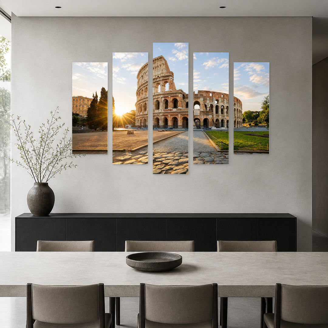Colosseum at Sunrise in Serene Light — five-panel wall art in frontal interior | 5wallart 51232 M3