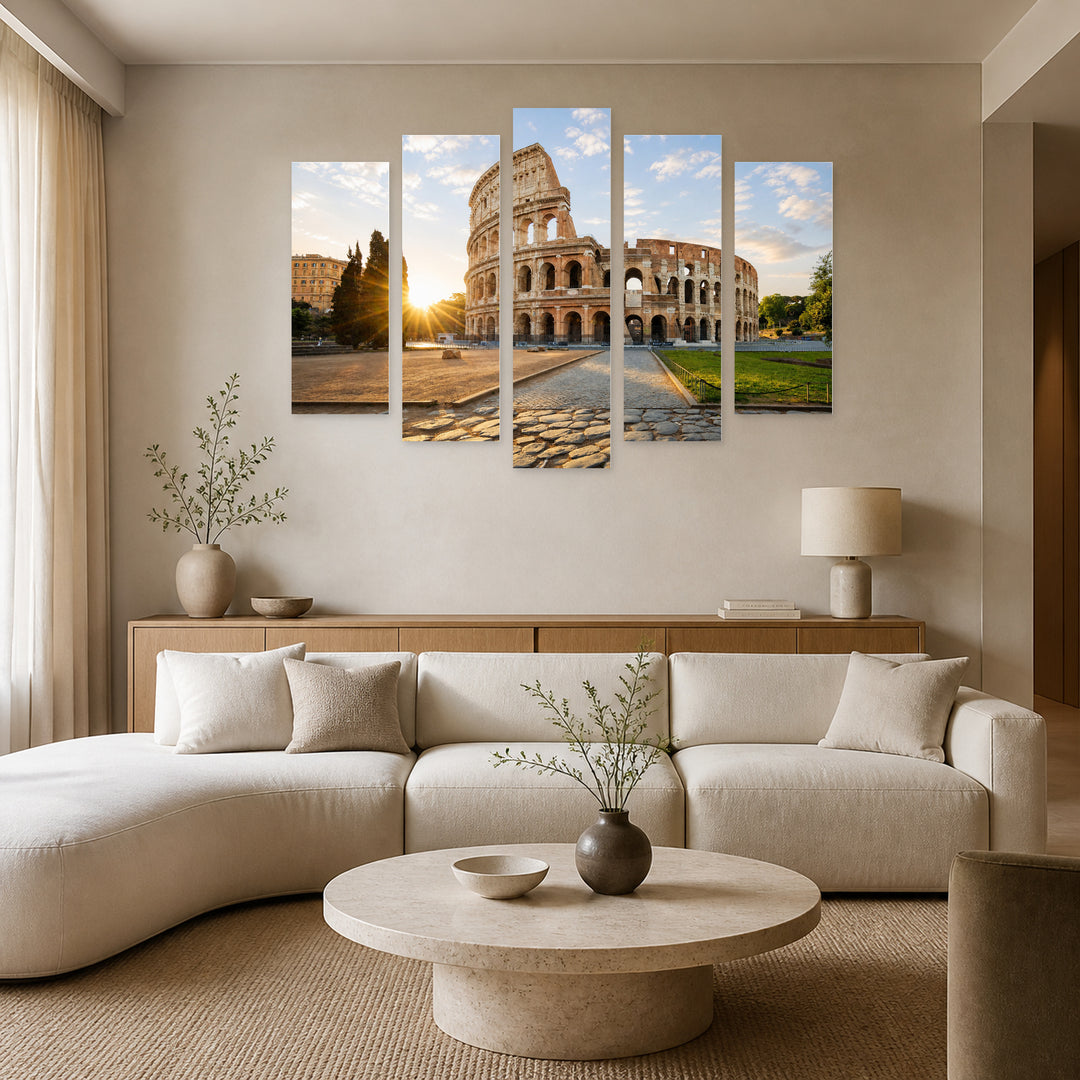Colosseum at Sunrise in Serene Light — five-panel wall art in alternate frontal interior | 5wallart 51232 M4