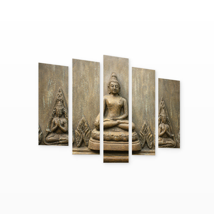 Buda in Serene Light — five-panel wall art on white background in perspective | 5wallart 51240 M1