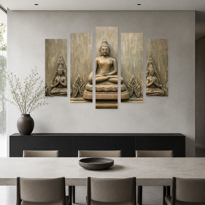 Buda in Serene Light — five-panel wall art in frontal interior | 5wallart 51240 M3