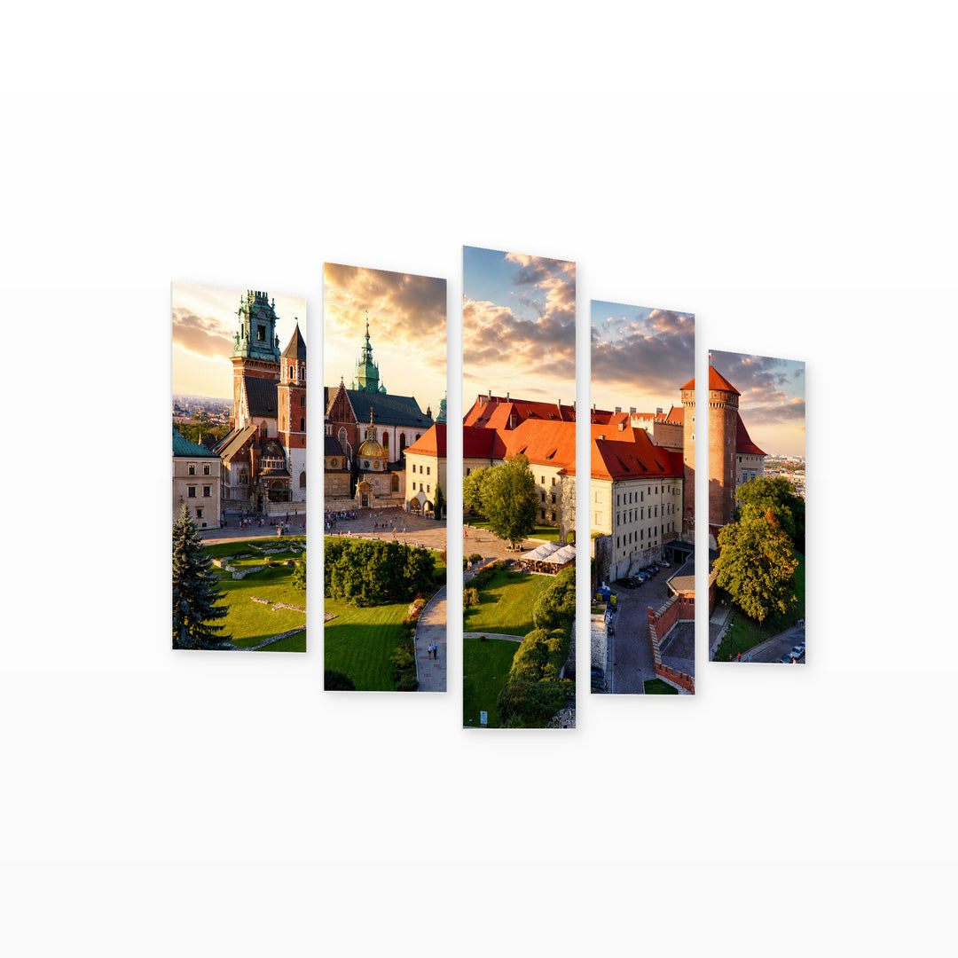 Wawel Castle in Krakow, Poland with Dreamlike Atmosphere — five-panel wall art on white background in perspective | 5wallart 51243 M1