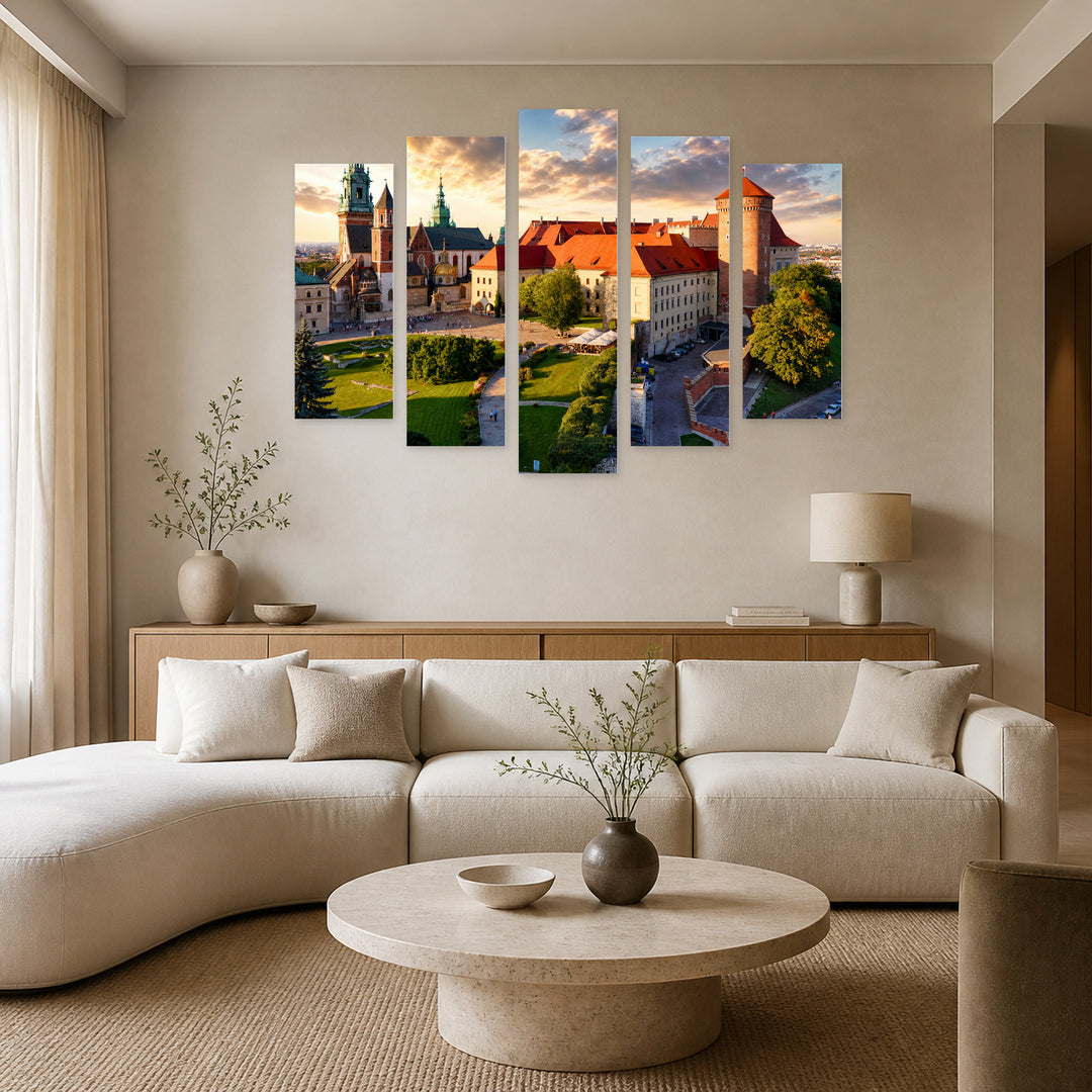 Wawel Castle in Krakow, Poland with Dreamlike Atmosphere — five-panel wall art in frontal interior | 5wallart 51243 M3