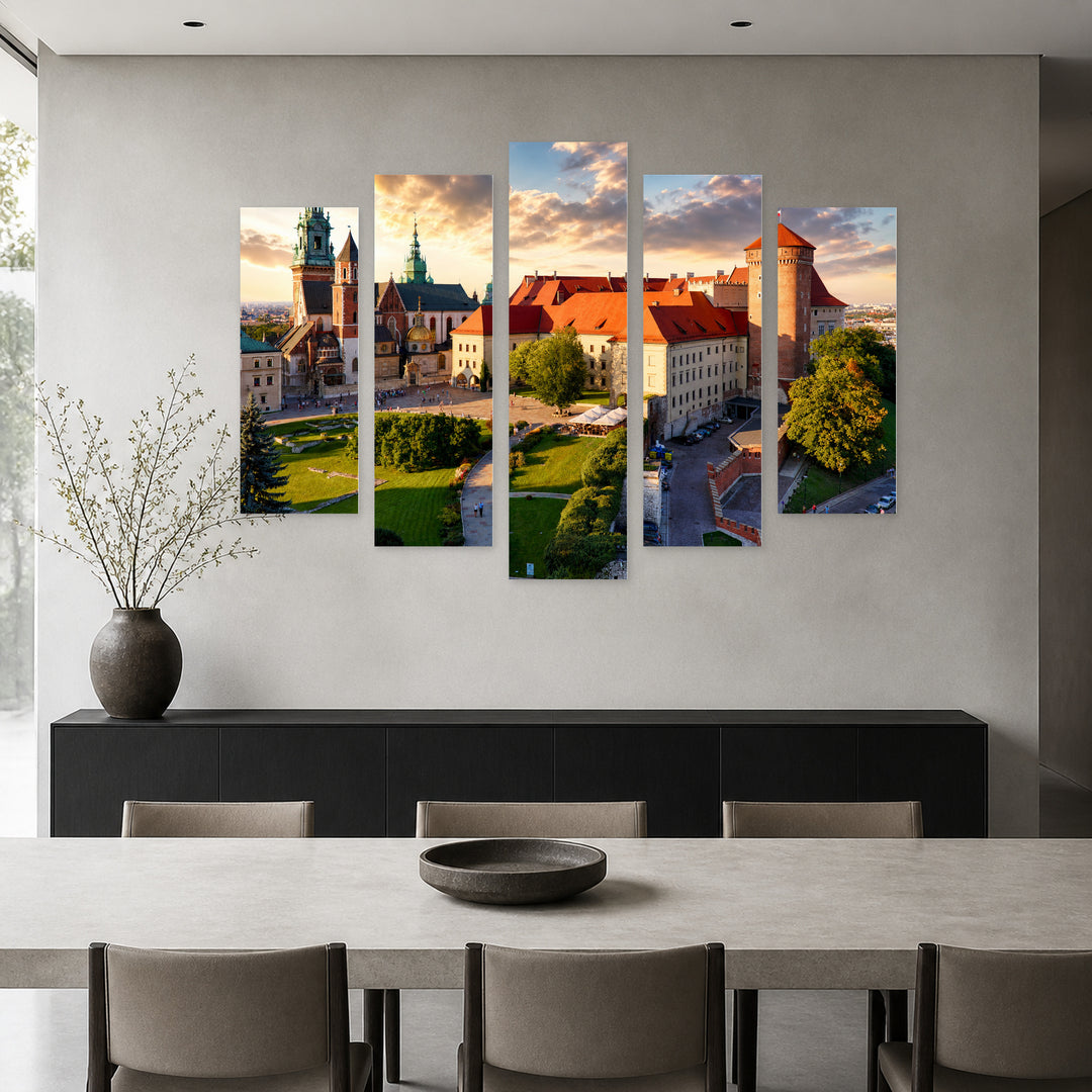 Wawel Castle in Krakow, Poland with Dreamlike Atmosphere — five-panel wall art in alternate frontal interior | 5wallart 51243 M4