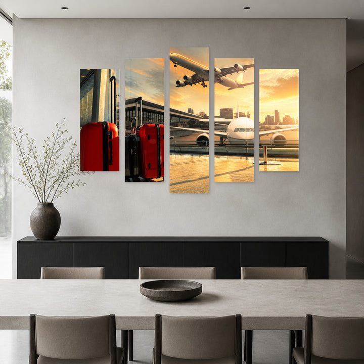 Airport at Golden Sunset — five-panel wall art in frontal interior | 5wallart 51260 M3
