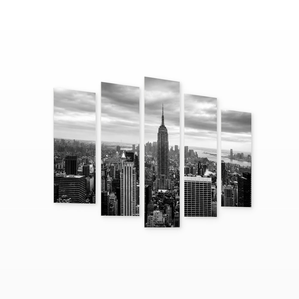 Empire State Building Urban Panorama — five-panel wall art on white background in perspective | 5wallart 51266 M1