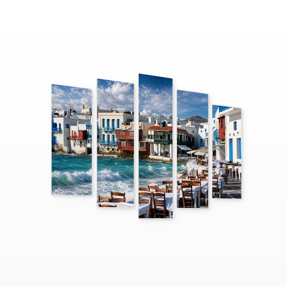 Mykonos, Greece with Dramatic Contrast — five-panel wall art on white background in perspective | 5wallart 51281 M1