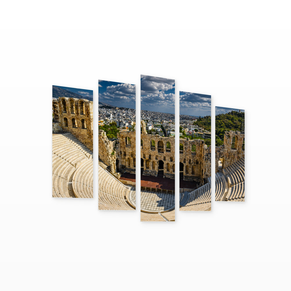 Odeon in Athens with Dramatic Contrast — five-panel wall art on white background in perspective | 5wallart 51289 M1