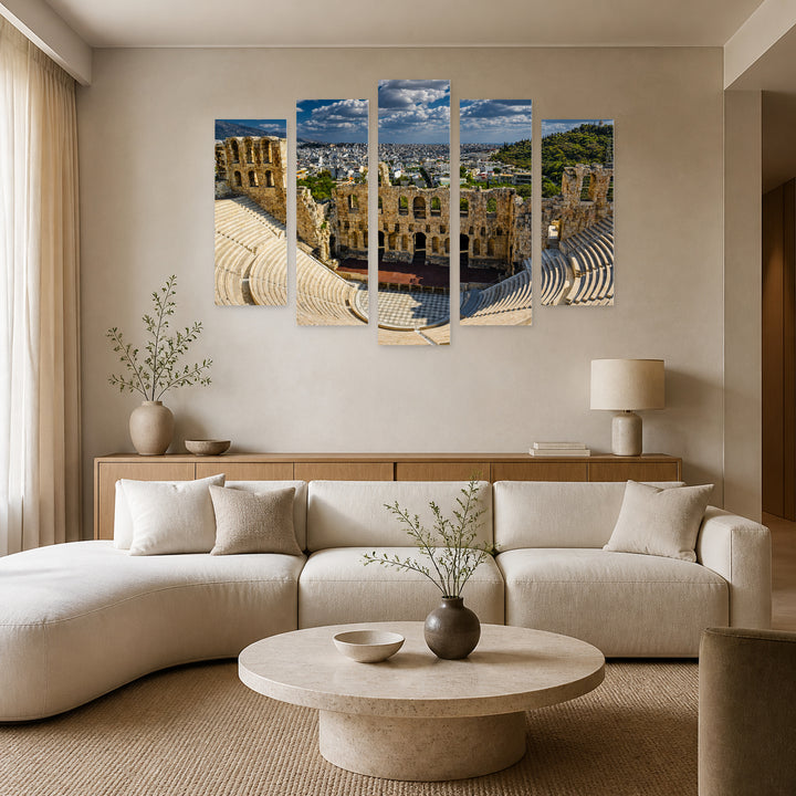 Odeon in Athens with Dramatic Contrast — five-panel wall art in frontal interior | 5wallart 51289 M3