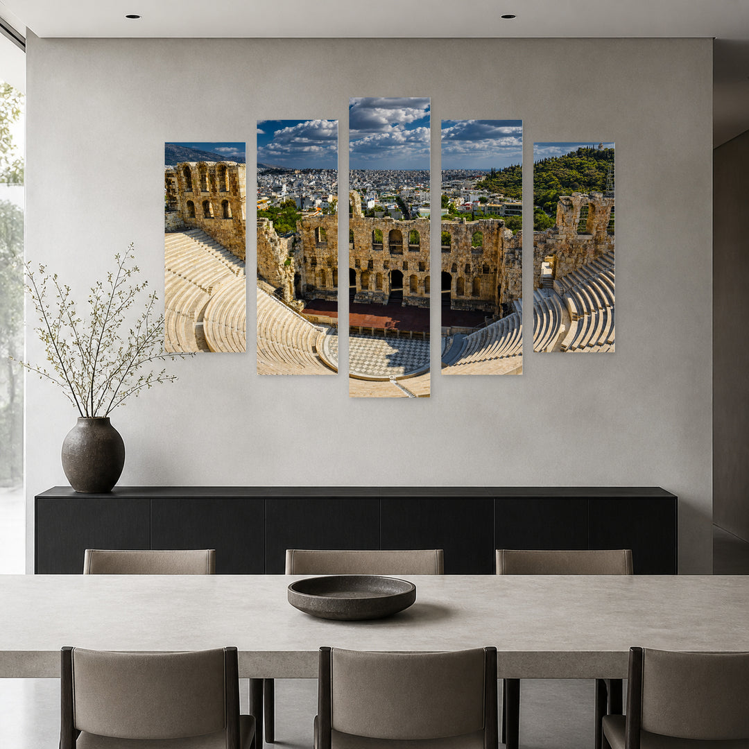 Odeon in Athens with Dramatic Contrast — five-panel wall art in alternate frontal interior | 5wallart 51289 M4
