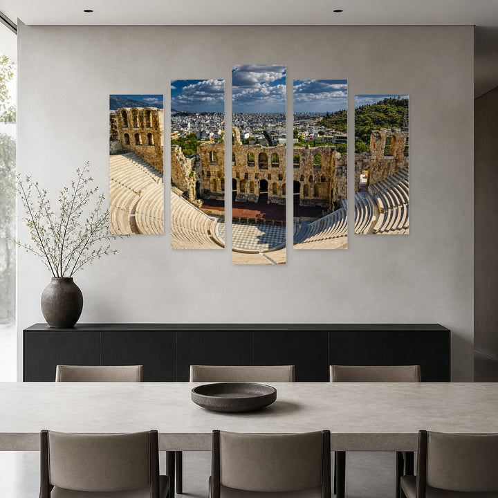 Odeon in Athens with Dramatic Contrast — five-panel wall art in alternate frontal interior | 5wallart 51289 M4