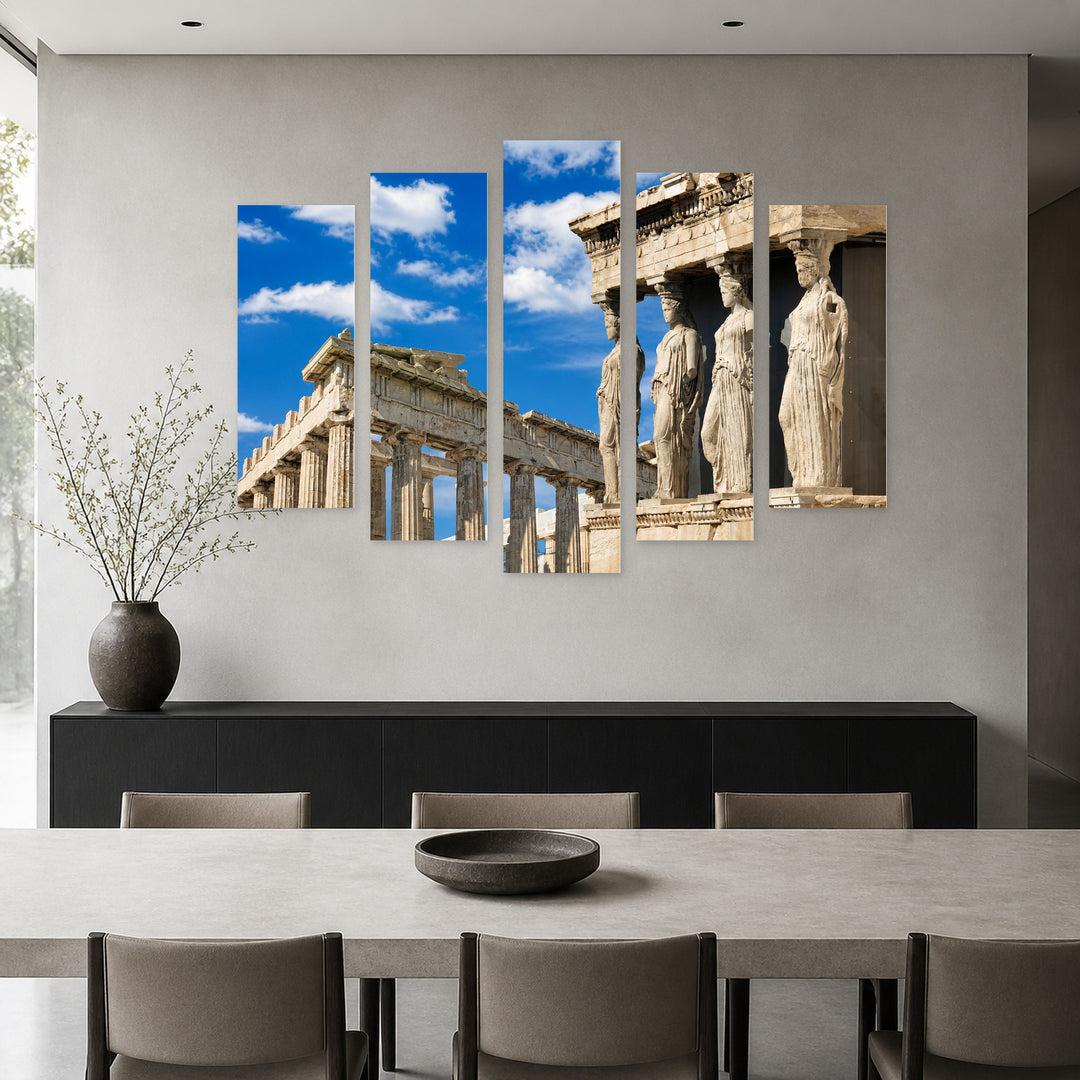 Acropolis with Geometric Rhythm — five-panel wall art in frontal interior | 5wallart 51292 M3