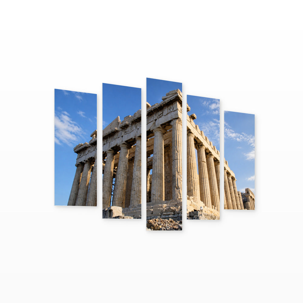 Pantheon, Greece in Serene Light — five-panel wall art on white background in perspective | 5wallart 51293 M1