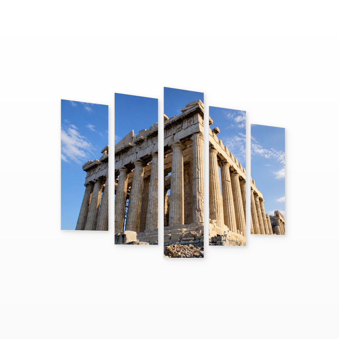 Pantheon, Greece in Serene Light — five-panel wall art on white background in perspective | 5wallart 51293 M1